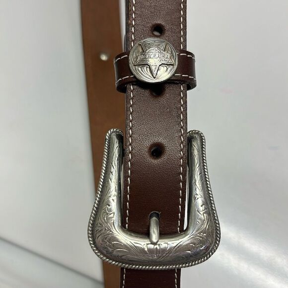 Genuine Top Grain Leather Brown Cowboy Western Stitching Silver Hardware 45/2XL - Picture 5 of 16